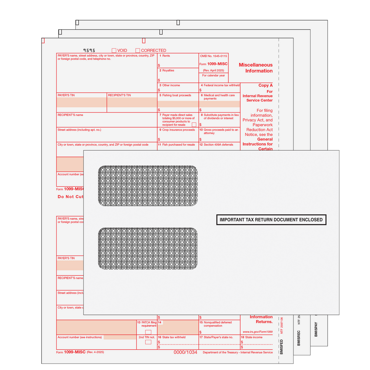 1099-MISC Miscellaneous Information Preprinted 3-part Kit (with Tamper Evident Envelopes)- 25 Qty