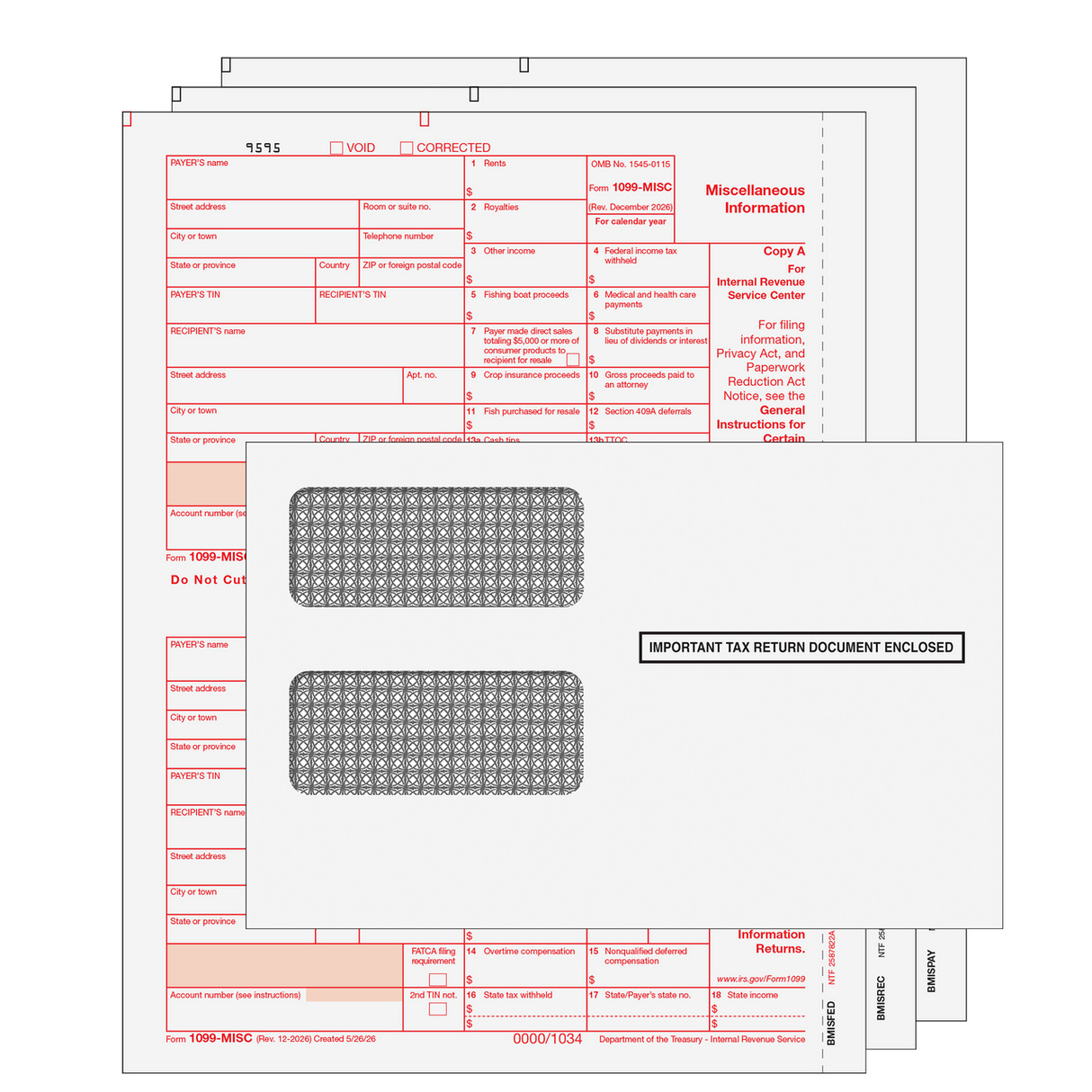2026 1099-MISC Kit with Tamper Evident Envelopes - 3 Part