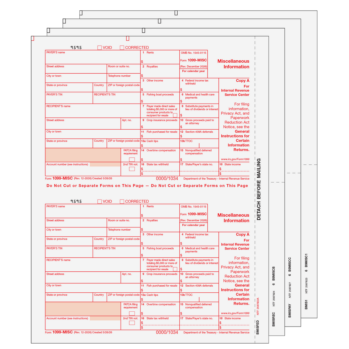 2026 1099-MISC Preprinted Set - 4 Part