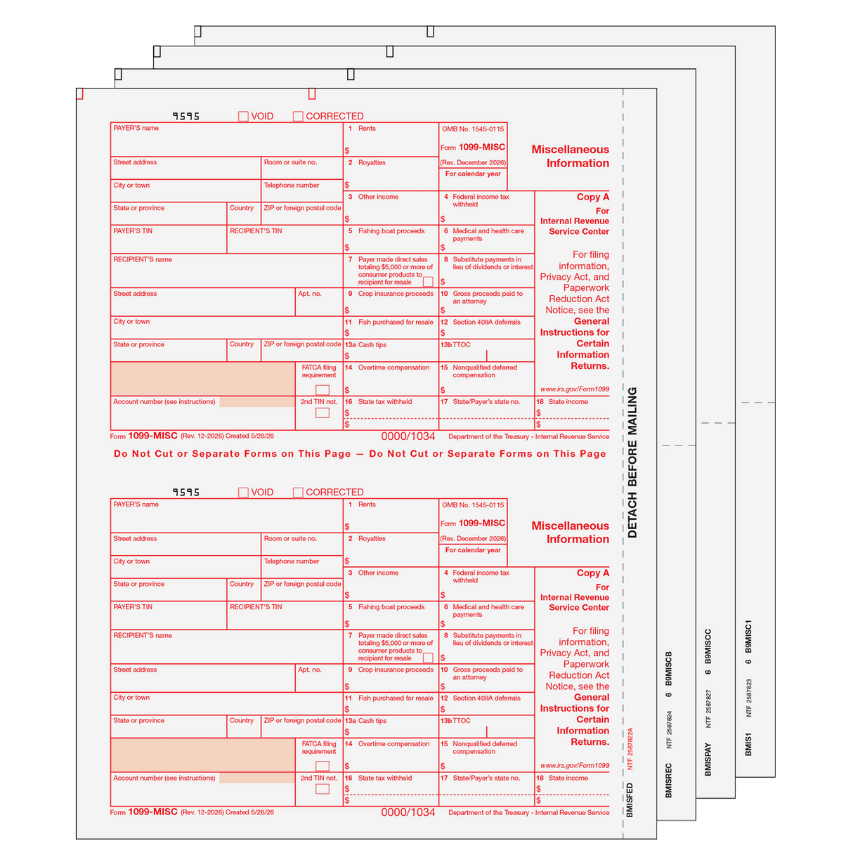 2026 1099-MISC Preprinted Set - 4 Part