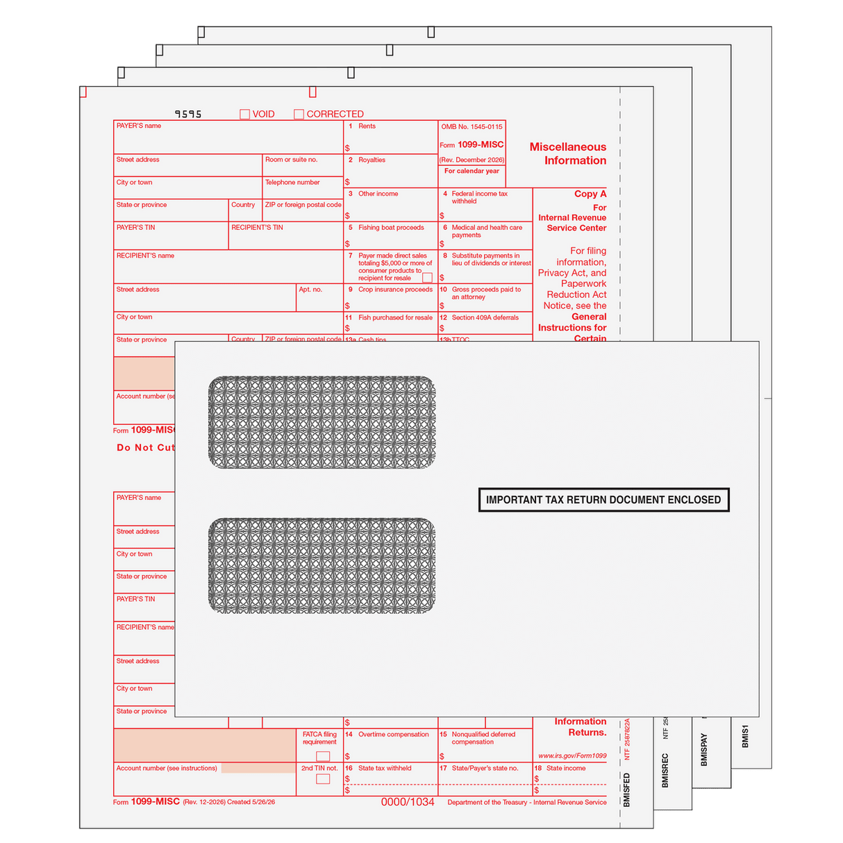 2026 1099-MISC Kit with Moisture Seal Envelopes - 4 Part