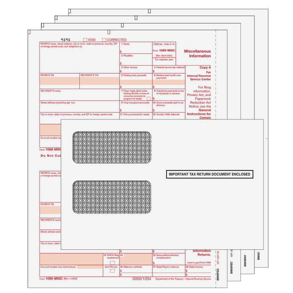 1099-MISC Miscellaneous Information Preprinted 4-Part Kit (with Moisture Seal Envelopes)- 25 Qty