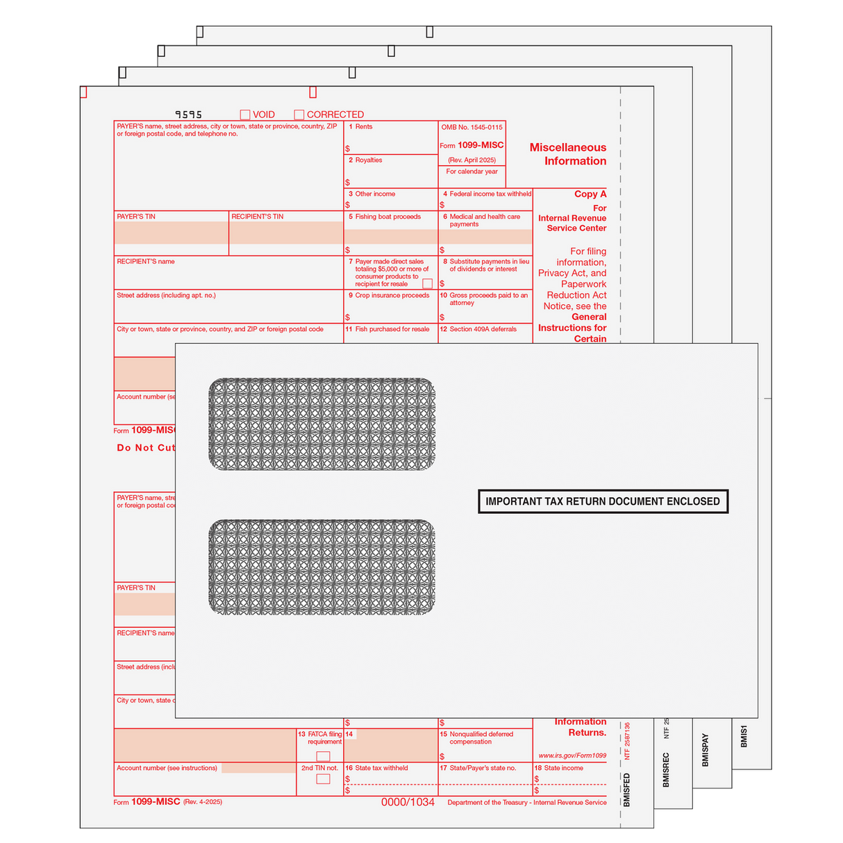 1099-MISC Miscellaneous Information Preprinted 4-Part Kit (with Moisture Seal Envelopes)- 25 Qty