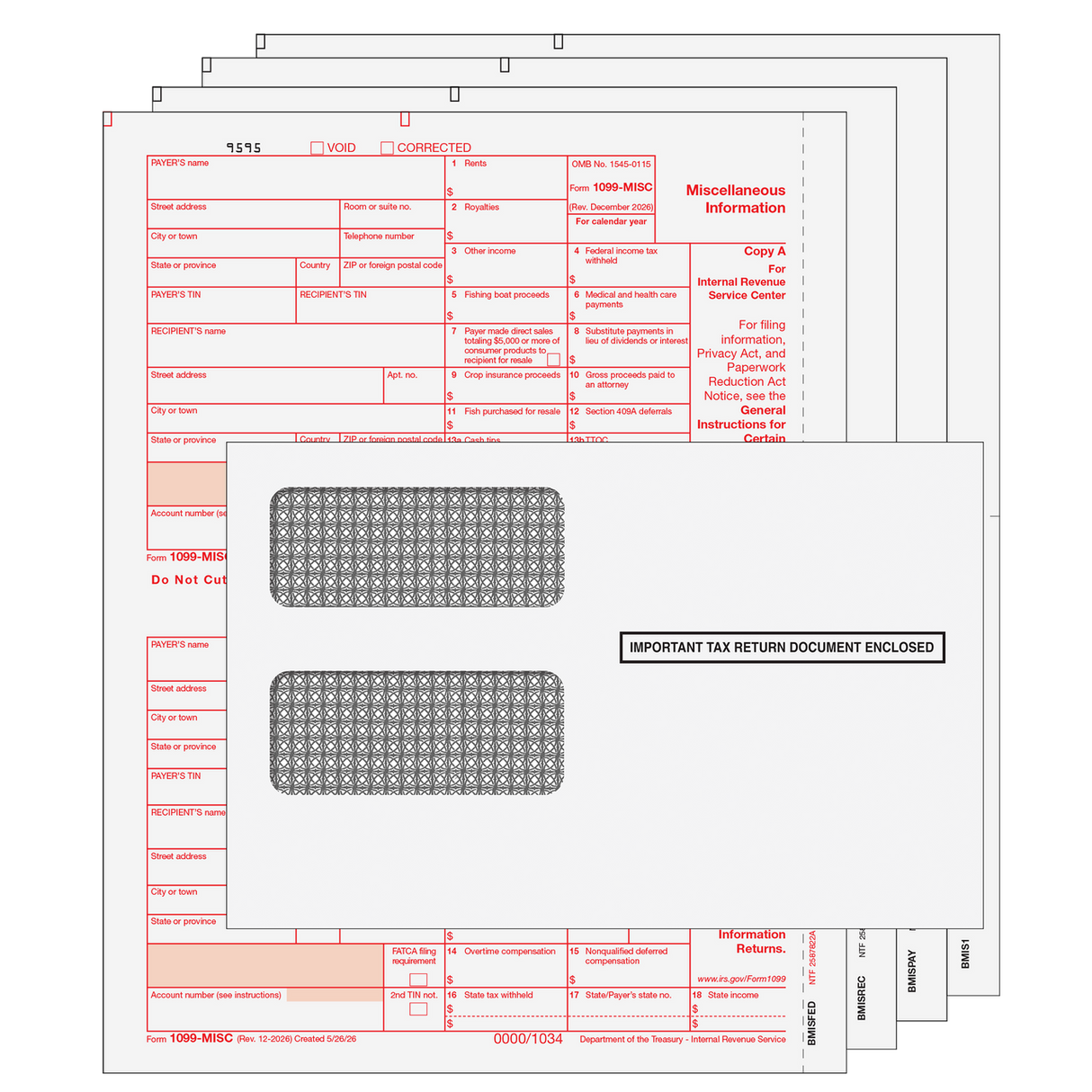 2026 1099-MISC Kit with Tamper Evident Envelopes - 4 Part