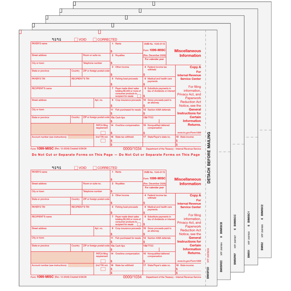 2026 1099-MISC Preprinted Set - 5 Part