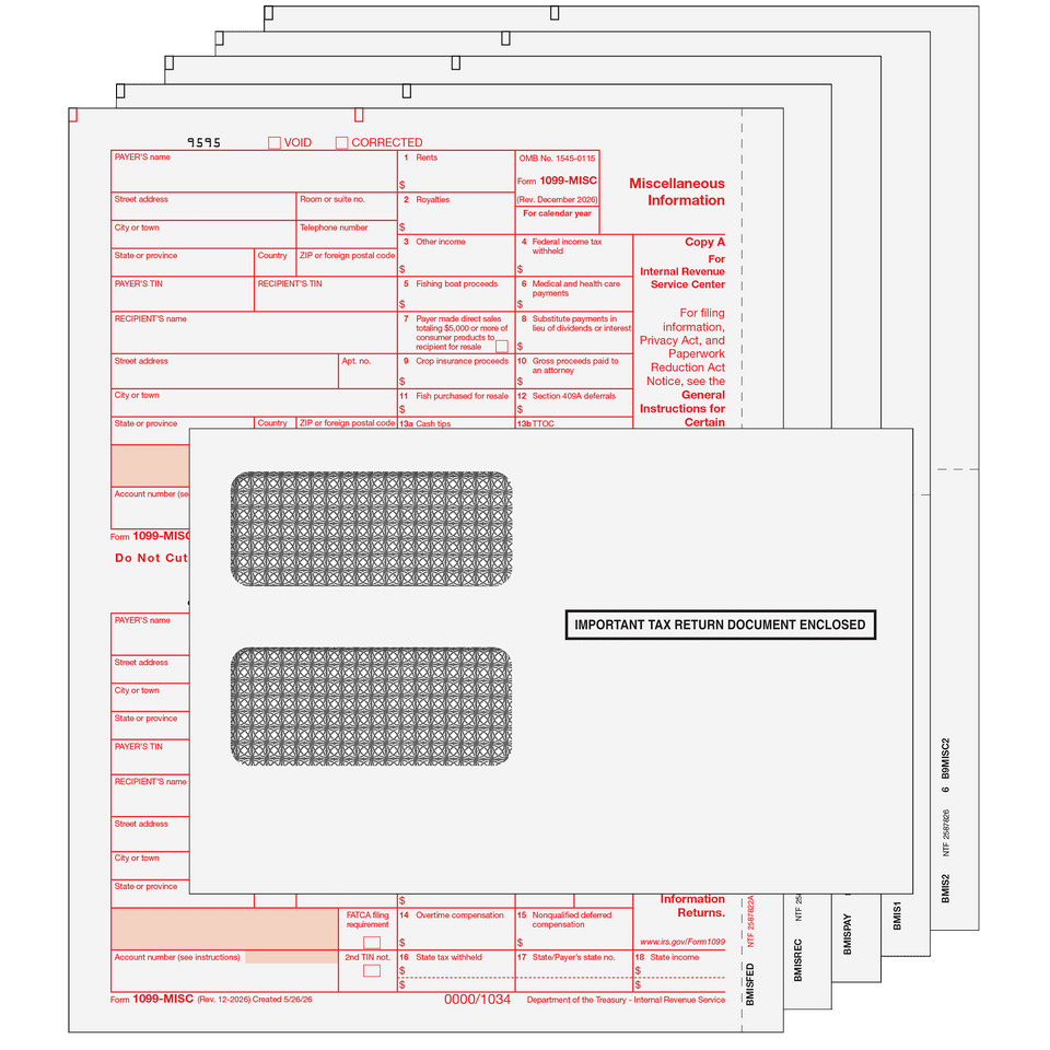 2026 1099-MISC Kit with Self Seal Envelopes - 5 Part