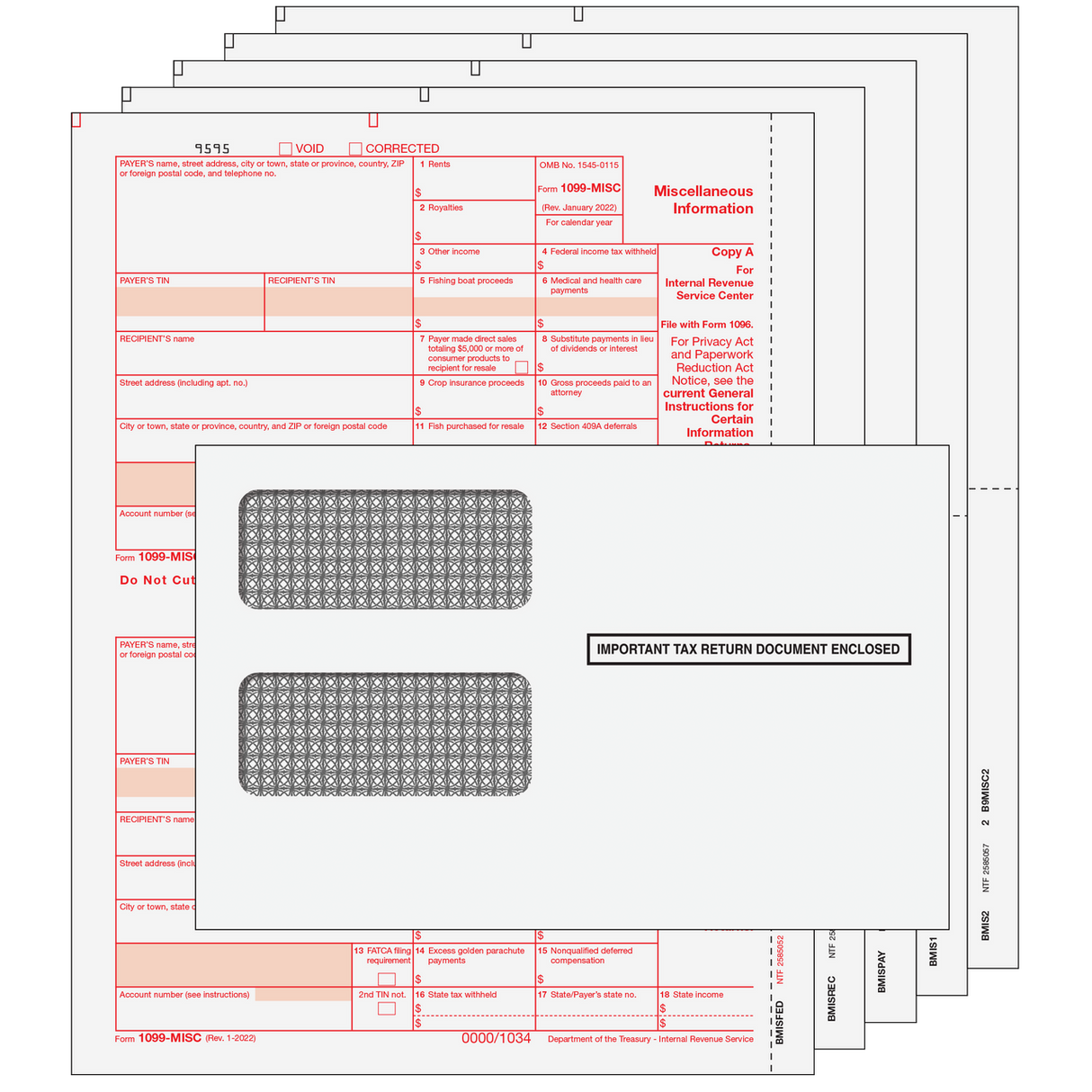 1099-MISC Miscellaneous Information Preprinted 5-Part Kit (with Moisture Seal Envelopes) - 25 Qty