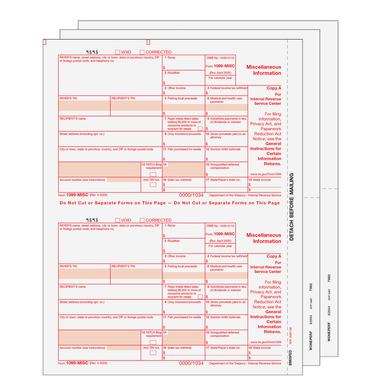 2026 1099-MISC Blank Set - 4 or 5 Part