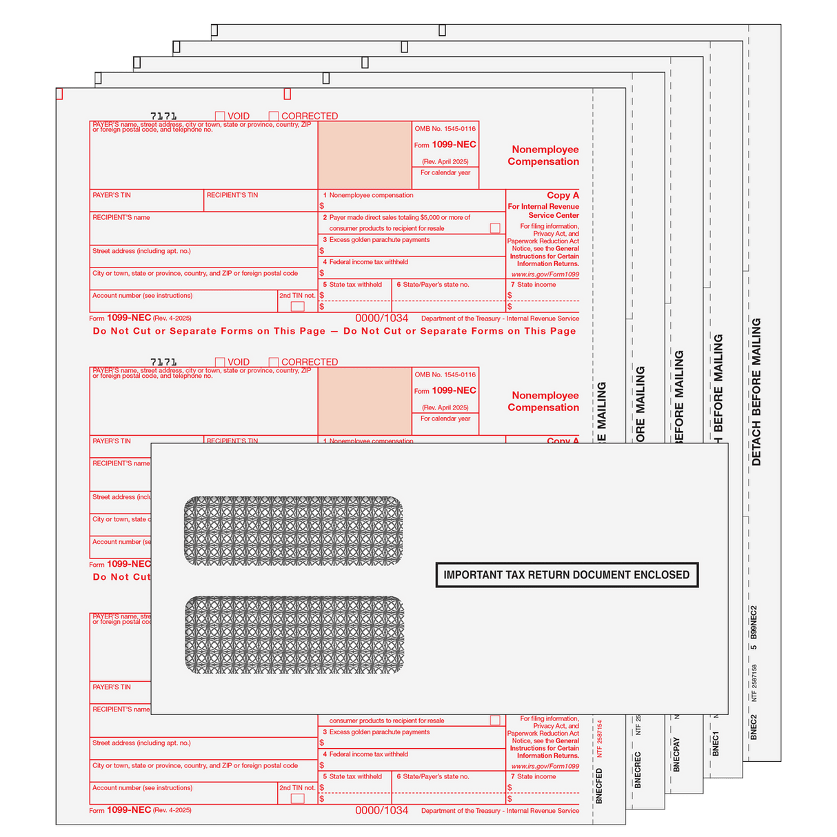 2026 1099-NEC Preprinted 5-part Kit (with Self Seal Envelopes)