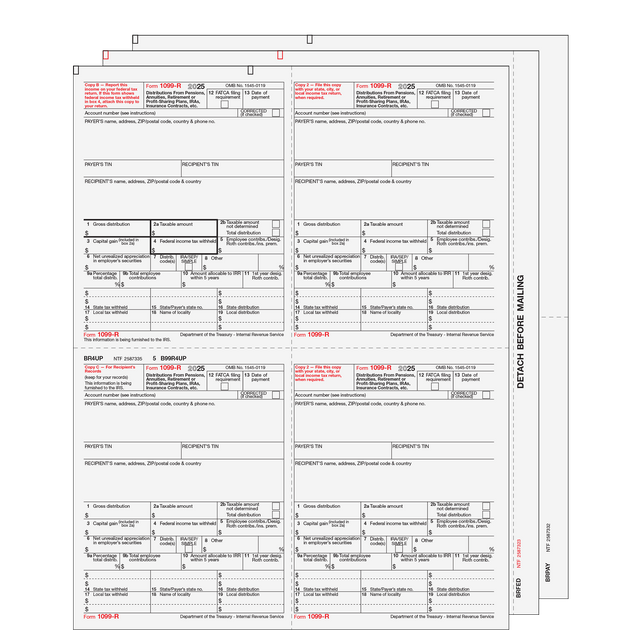 1099-R Distributions from Pensions, etc. - 6-part Set (Preprinted)