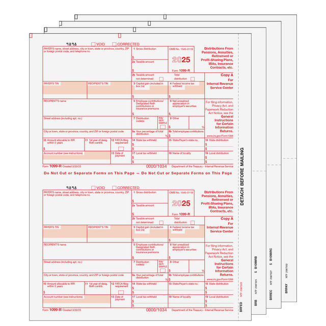 1099-R Distributions From Pensions, etc. - 4-part set (Preprinted)