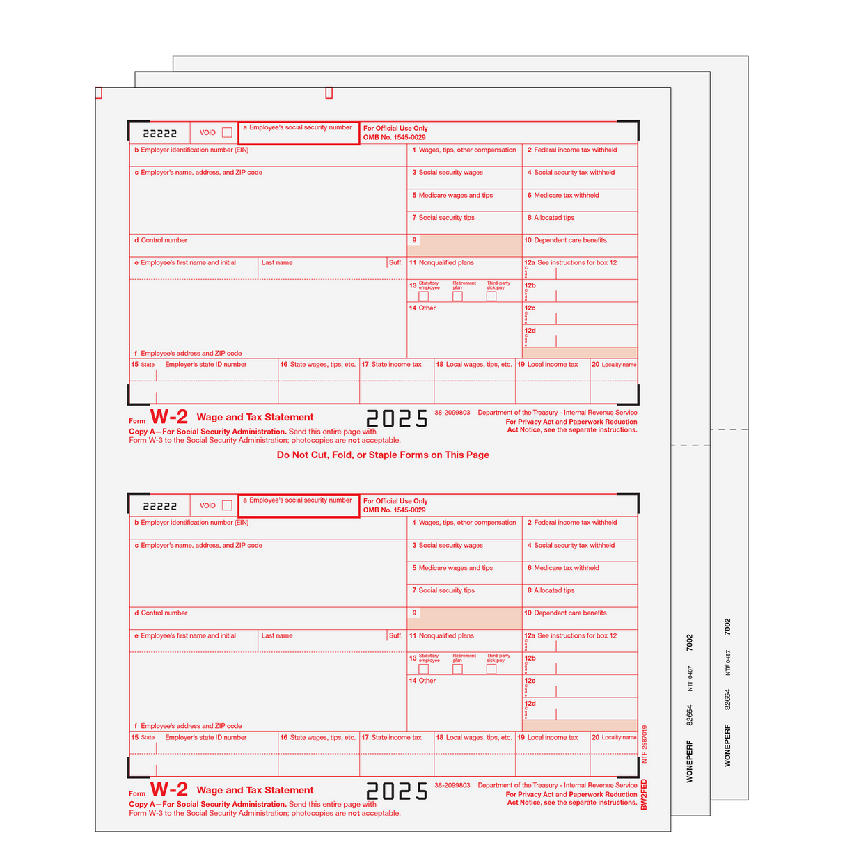 Traditional W-2 Form 4-part Set (Blank Copies with Instructions)