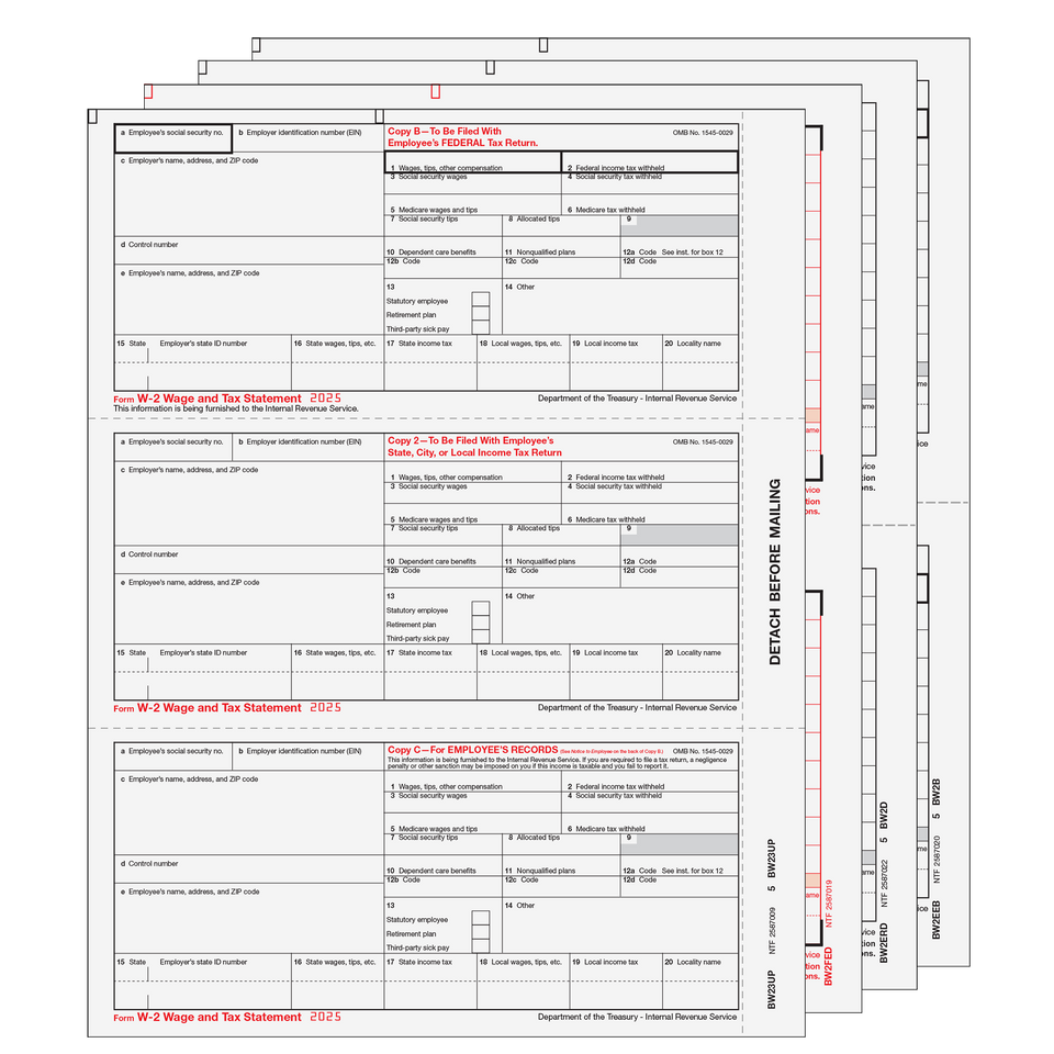 Condensed W-2 Form 6-part Set (3up Employee Copies) - 25 Qty