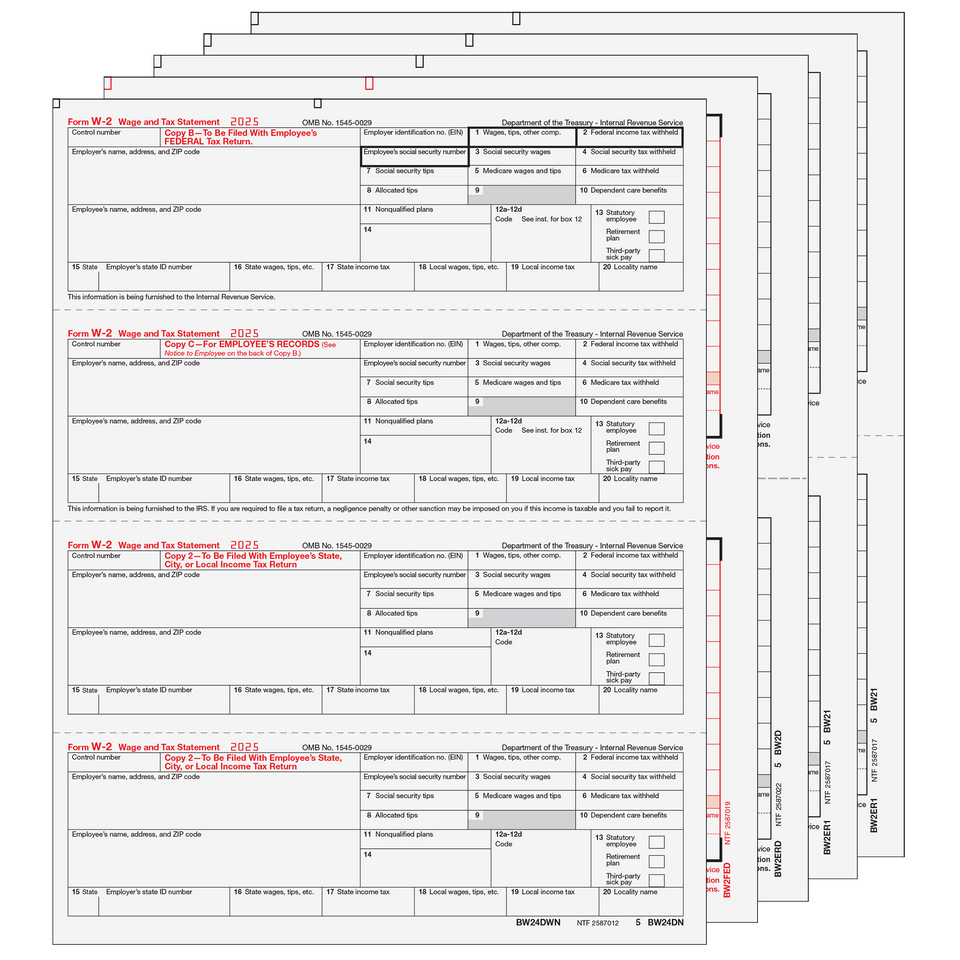 Condensed W-2 Form 8-part Set (Horizontal Employee Copies) - 25 Qty
