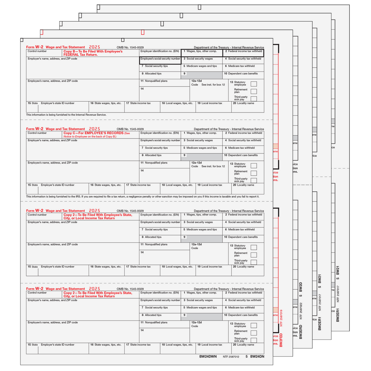 Condensed W-2 Form 8-part Set (Horizontal Employee Copies)