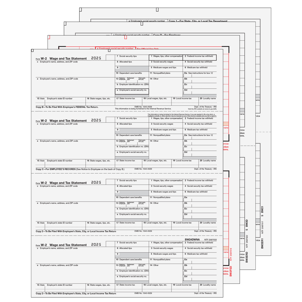 4up Horizontal W-2 Form 6-part Set - (4up Employee Copies) - 25 Qty