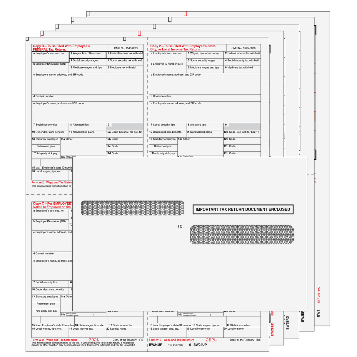 2026 4up W-2 Preprinted 6-Part Kit (with Moisture Seal Envelopes) - 50 Quantity