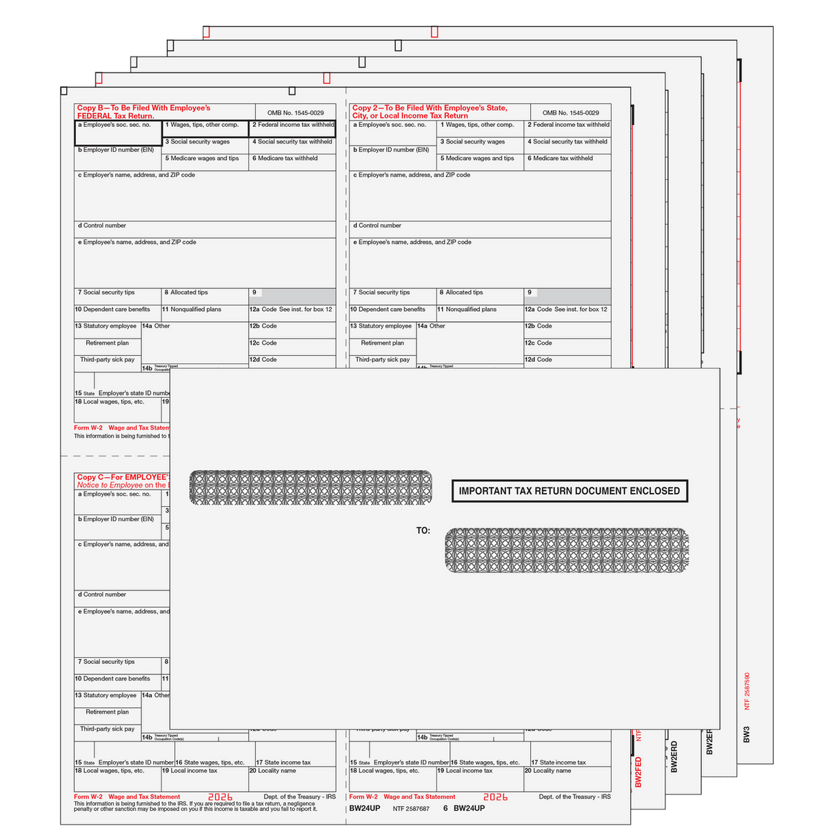 2026 4-Up W-2 Preprinted 6-Part Kit (with Moisture Seal Envelopes) - 50 Quantity