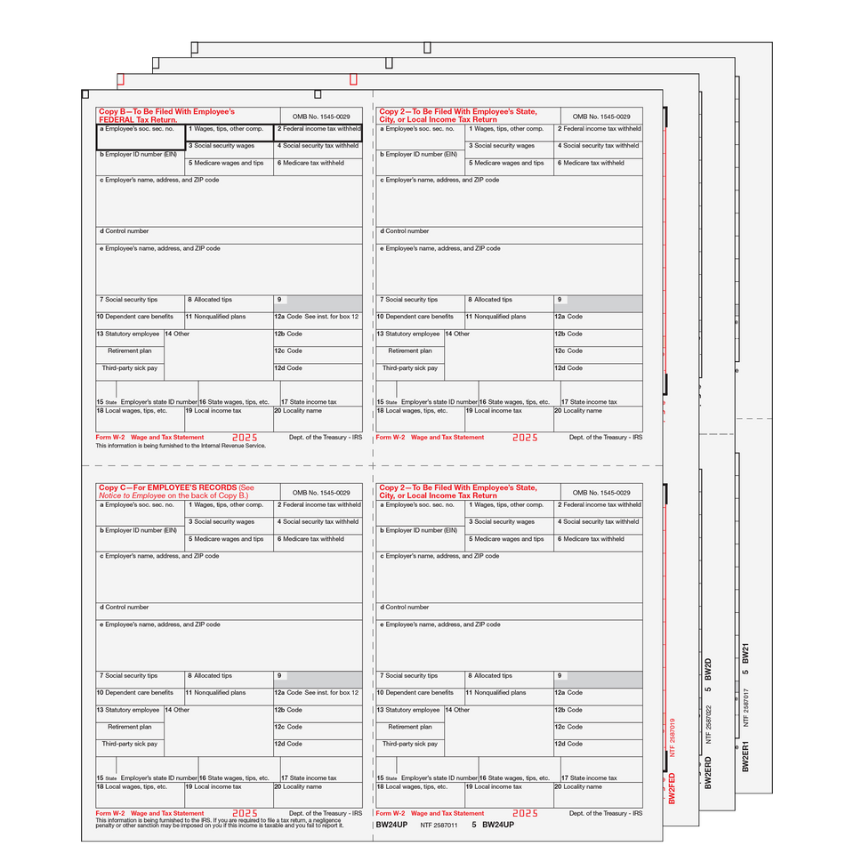 4up Quadrant W-2 Form 6-part Set - (4up Employee Copies) - 25 Qty