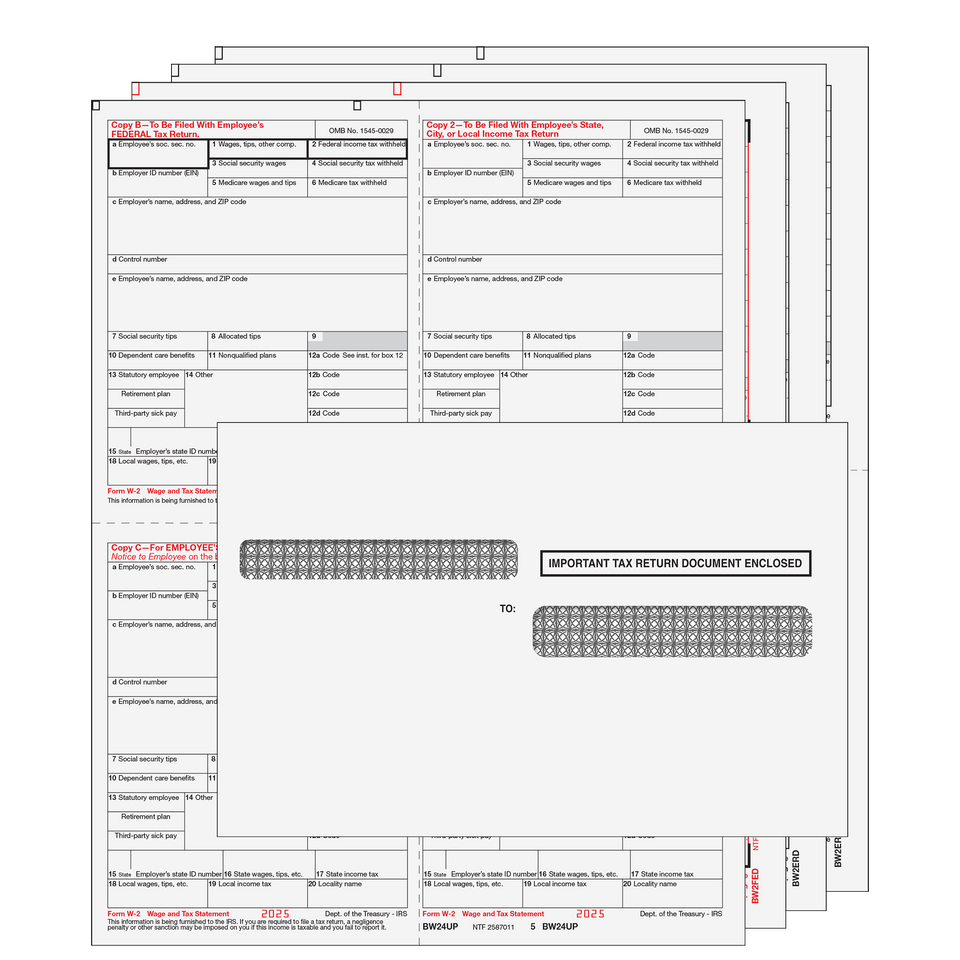 4up Quadrant W-2 Form 6-part Kit - (with Self Seal Envelopes) - 25 Qty