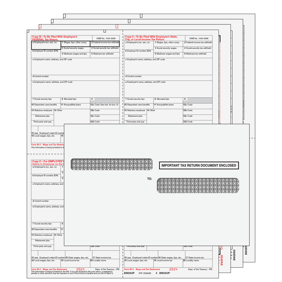 4up Quadrant W-2 Form 6-part Kit - (with Moisture Seal Envelopes) - 25 Qty