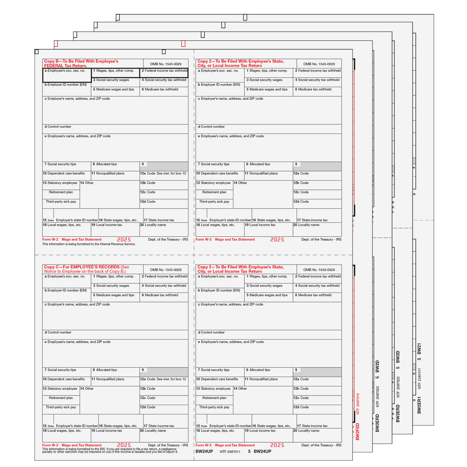 4up Quadrant W-2 Form 8-part Set - (4up Employee Copies) - 25 Qty