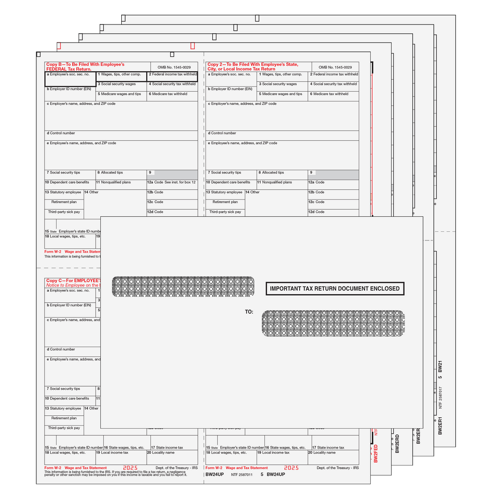 4up Quadrant W-2 Form 8-part Kit - (with Moisture Seal Envelopes) - 25 Qty