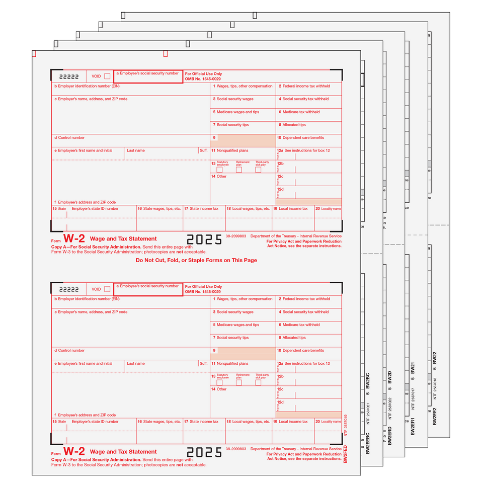 Condensed W-2 Form 6-part Set (2-up Copies) - 25 Qty
