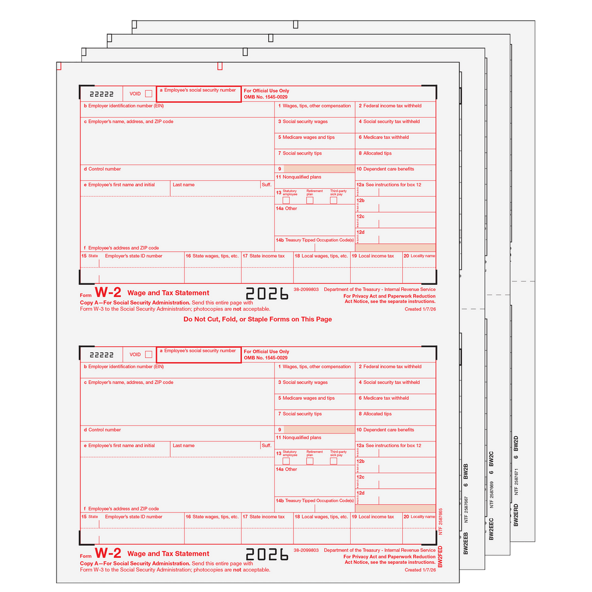 Traditional W-2 Form 4-Part Set (Preprinted)