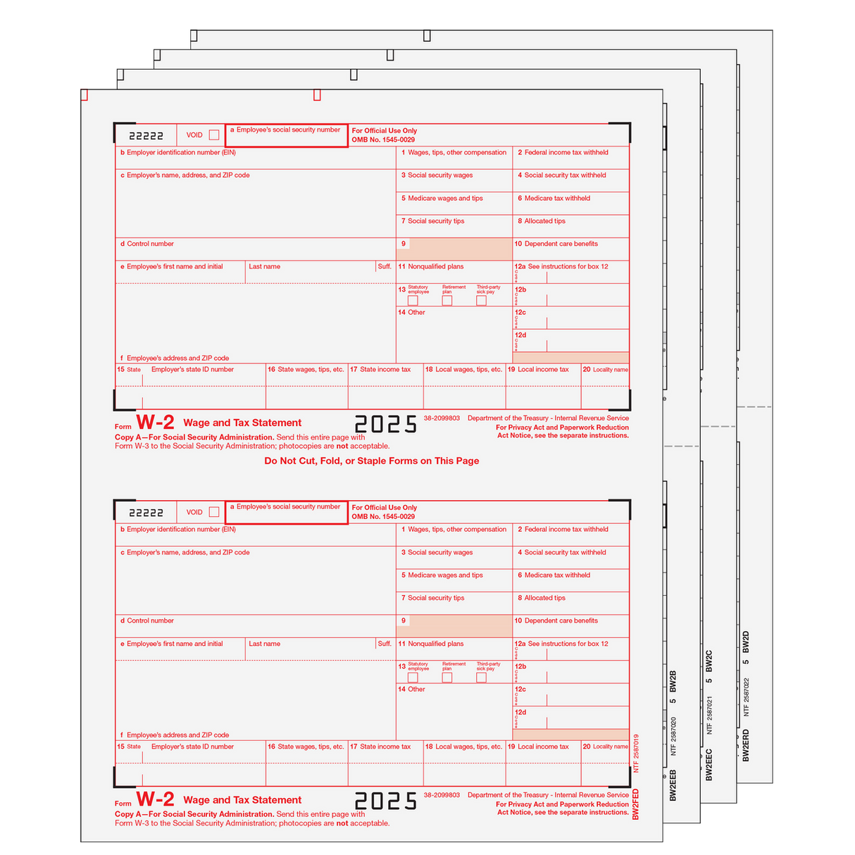 Traditional W-2 Form 4-part Set (Preprinted)