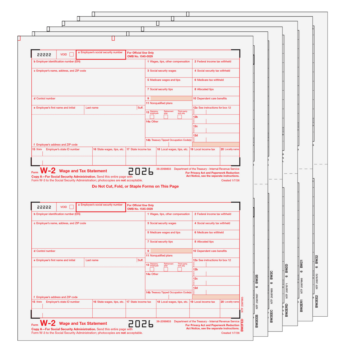 Traditional W-2 Form 6-Part Set (Preprinted)