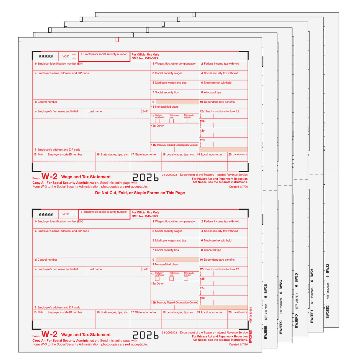 Traditional W-2 Form 6-Part Set (Preprinted)