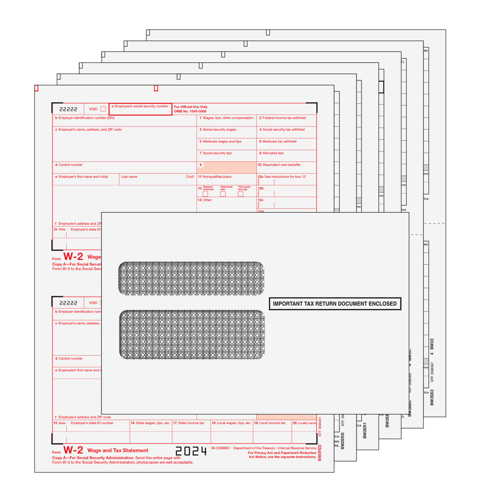 Traditional W-2 Form 6-part Kit (with Tamper Evident Envelopes) - 25 Qty