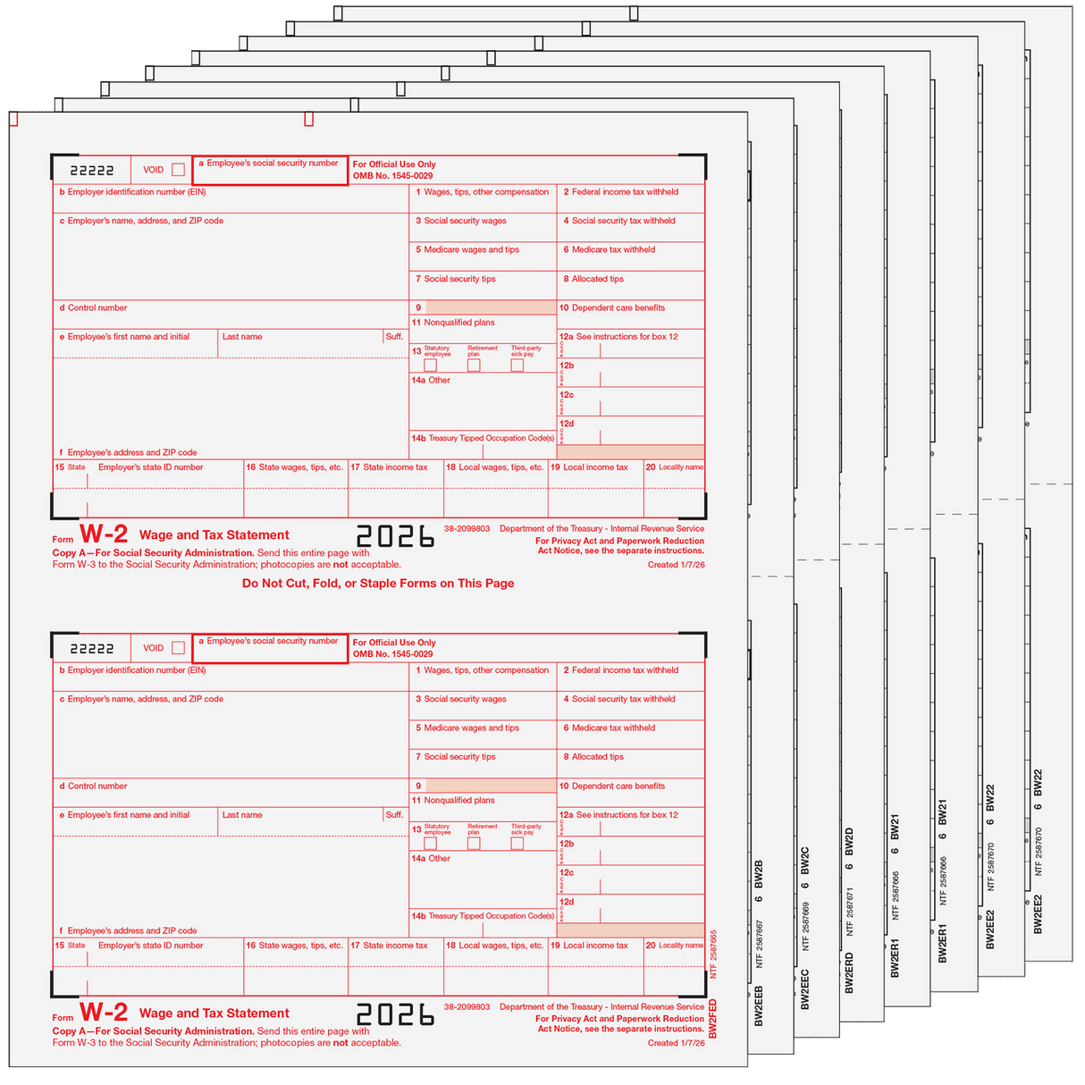 Traditional W-2 Form 8-Part Set (Preprinted)