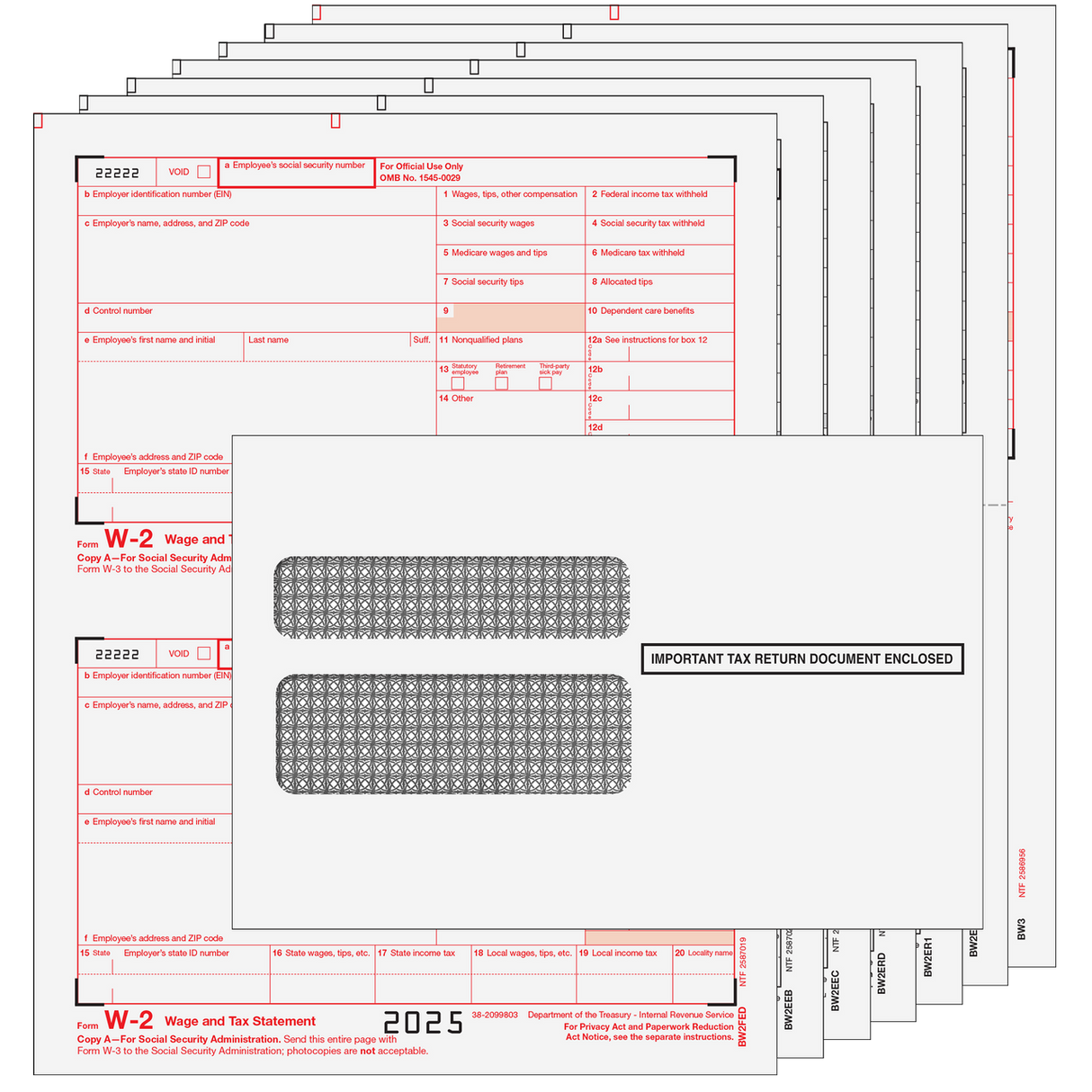 Preprinted W-2 Form 6-part Kit (with Moisture Seal Envelopes) - 10 quantity