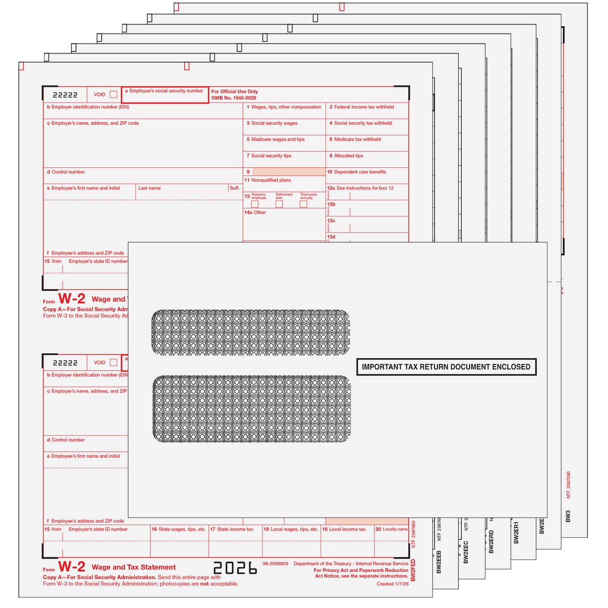 2026 Preprinted W-2 Form 6-part Kit (with Moisture Seal Envelopes) - 50 quantity