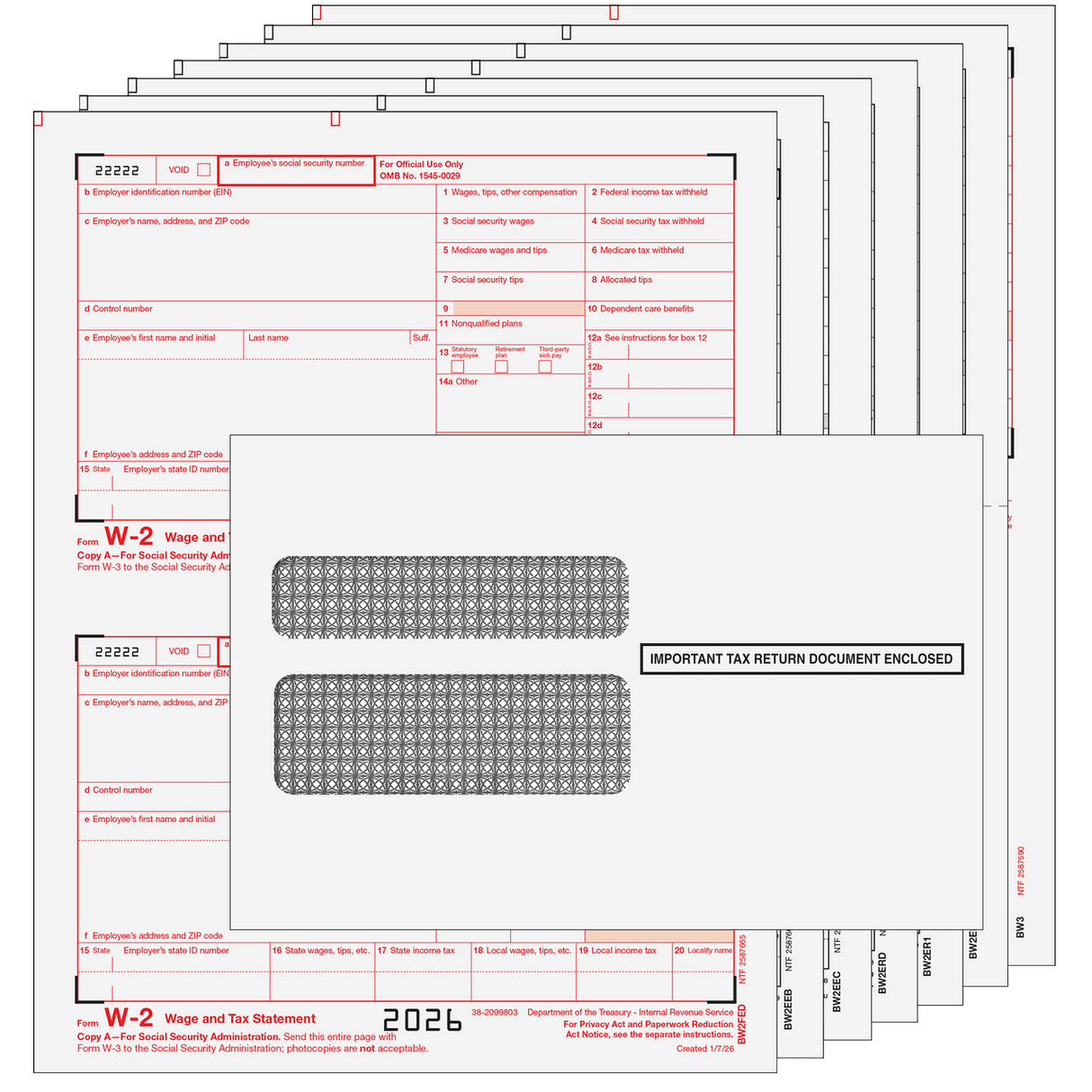 2026 Preprinted W-2 Form 6-part Kit (with Moisture Seal Envelopes) - 50 quantity