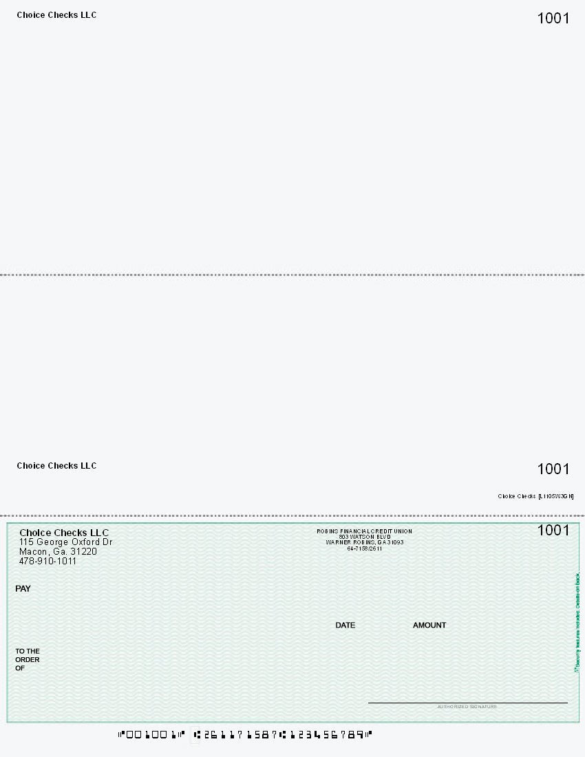 Wave Imprinted Business Checks on Bottom - Good Security – Green