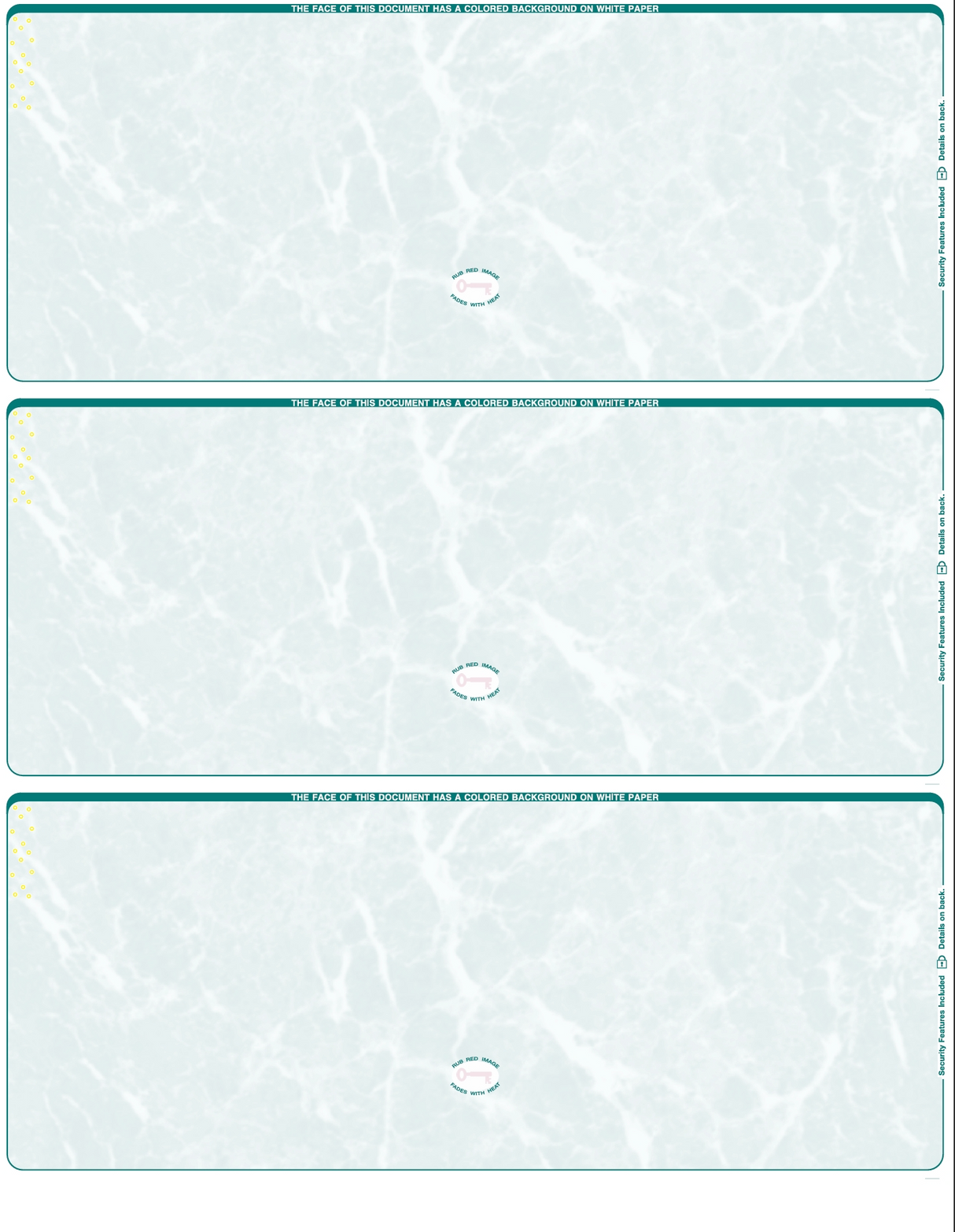 Marble Blank Business Checks 3 up - 3 Colors Available - Choice Checks