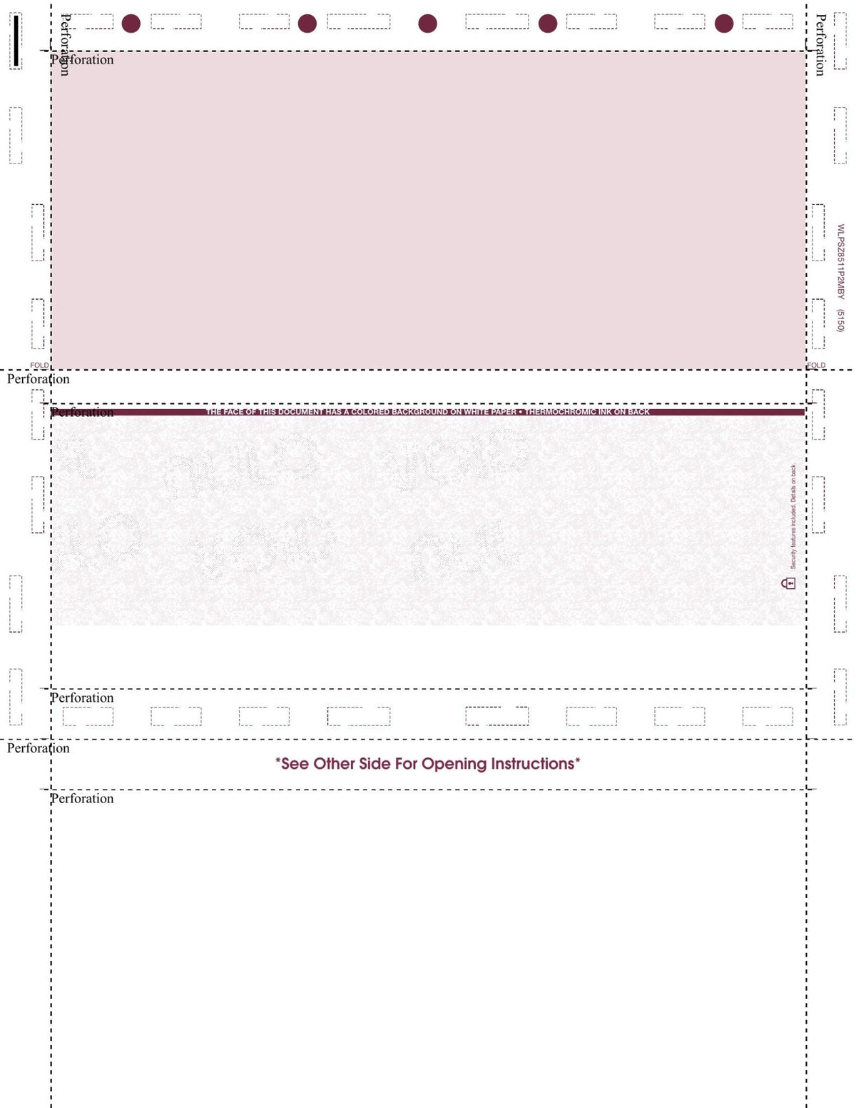 Print-to-Mail Check – Burgundy 209 Z-Fold Blank Pressure Seal Checks – 8½ × 11