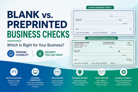 Blank and preprinted business checks for accounting software and business check printing
