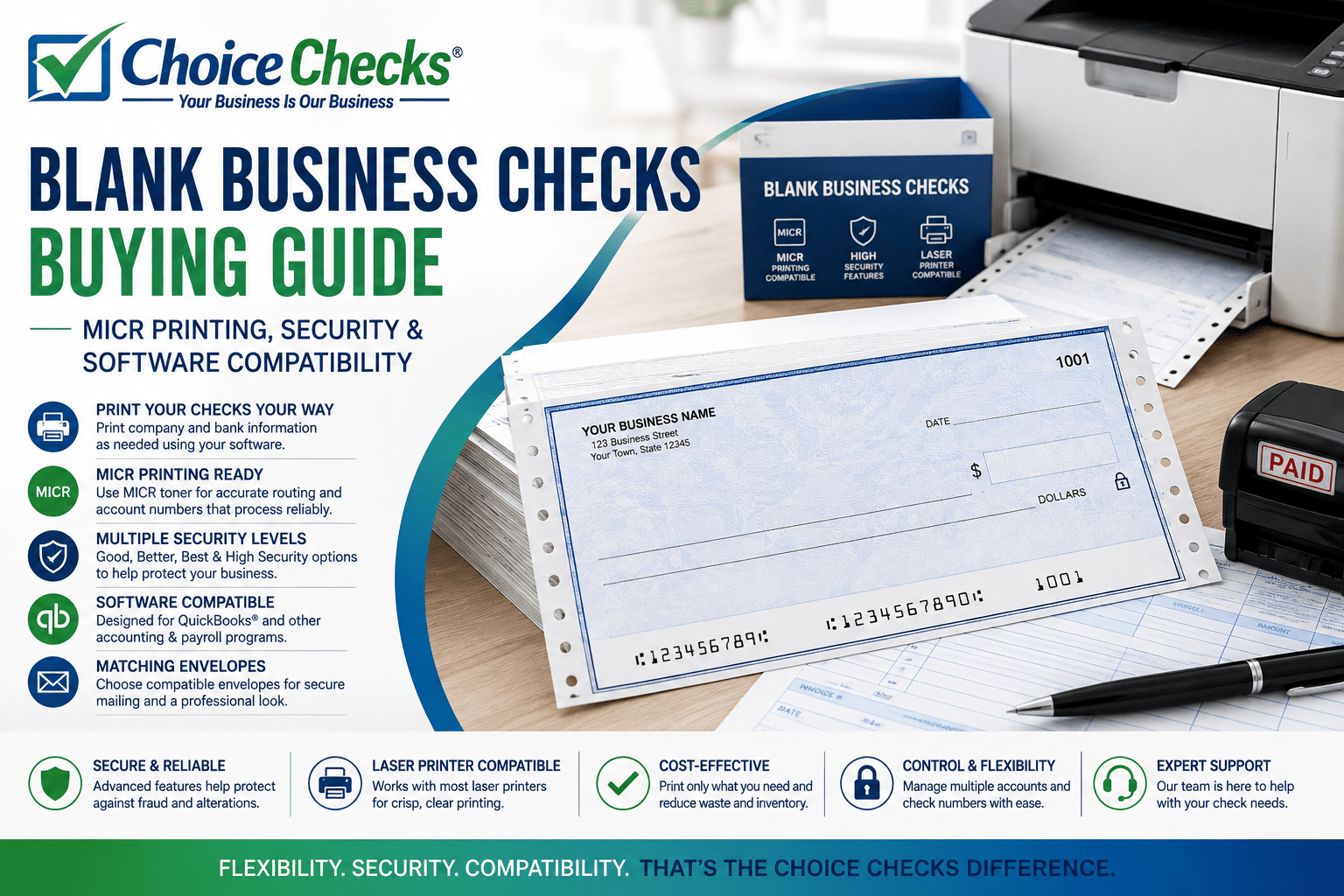 Blank Business Checks Buying Guide: MICR Printing, Security & Software Compatibility
