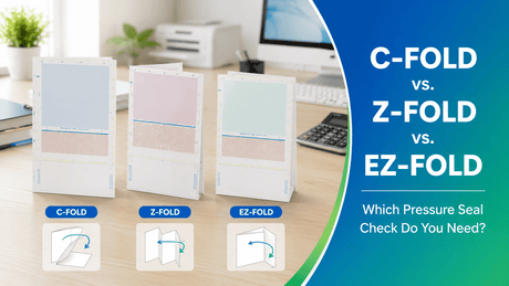 C-Fold, Z-Fold and EZ-Fold pressure seal checks compared on an office desk