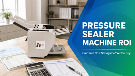 Pressure sealer machine ROI showing forms, calculator and cost-savings worksheet