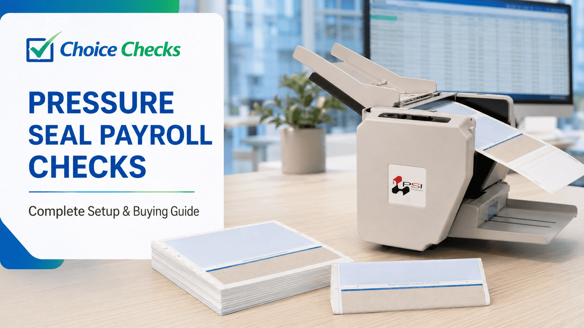 PSM3000C processing pressure seal payroll checks in a business office