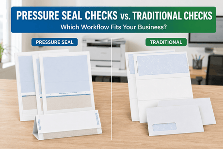 Choice Checks pressure seal checks compared with traditional business checks and envelopes.”