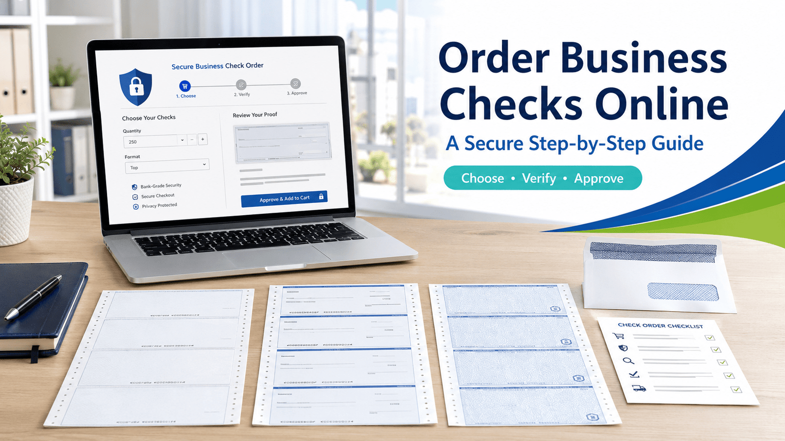 Business owner ordering secure blank and imprinted business checks online from Choice Checks