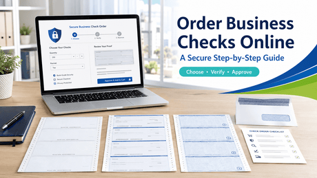 Business owner ordering secure blank and imprinted business checks online from Choice Checks