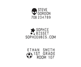 Kit includes stamp, 216 characters and 8 pictograms, tweezers and thermal adhesive tape