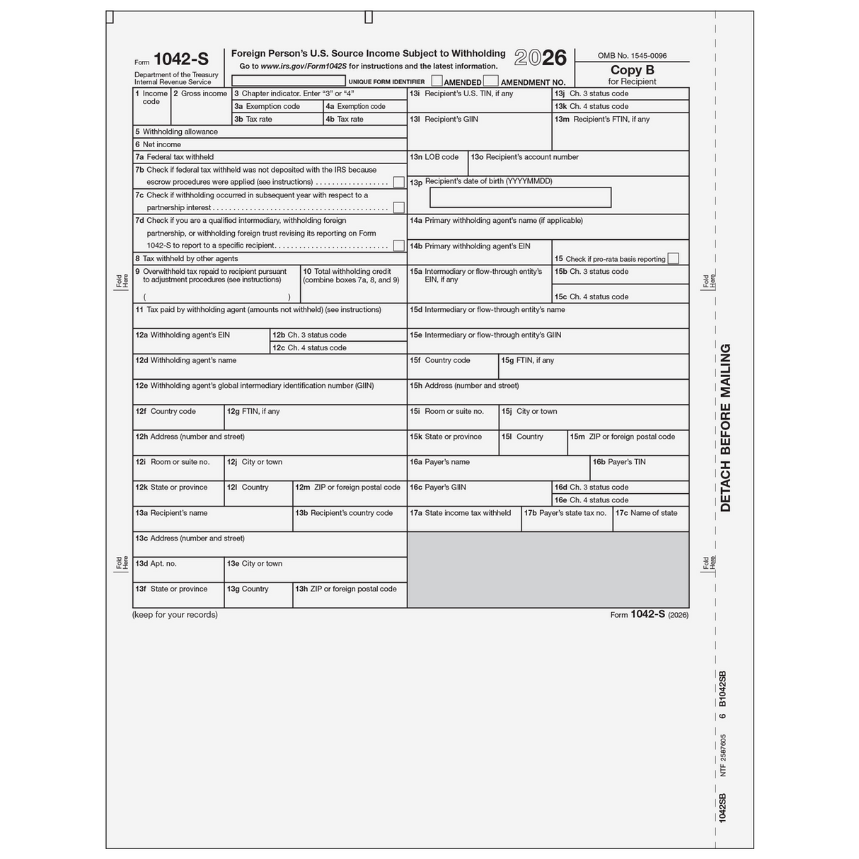 2026 1042-S Recipient Copy B Forms